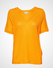 Selected Femme Slfstandard Ss Linen V-Neck Tee W T-shirts & Tops Short-sleeved Oransje SELECTED FEMME