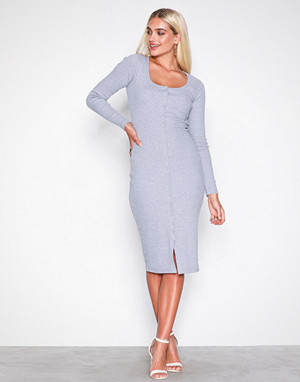 Missguided kjole, Grey Popper Midi Dress Missguided kjole, Grey Popper Midi Dress