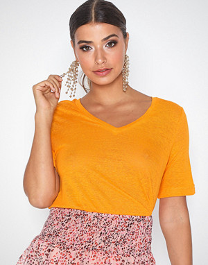 Selected Femme T-skjorte, Slfstandard Ss Linen V-Neck Tee W