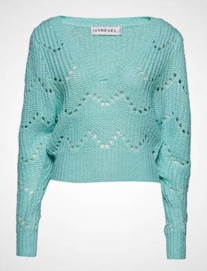 Ivyrevel genser, V Neck Pointelle Knit Strikket Genser Blå IVYREVEL