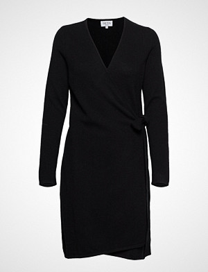 Davida Cashmere kjole, Wrap Over Dress Knelang Kjole Svart DAVIDA CASHMERE