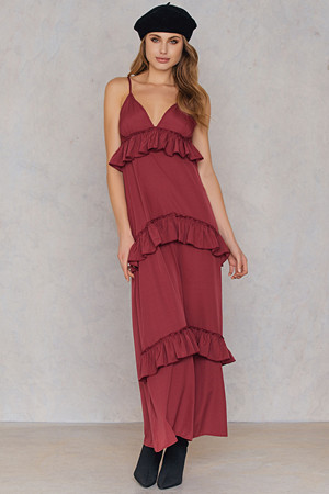 Boohoo kjole, Ruffle Strap Maxi Dress röd