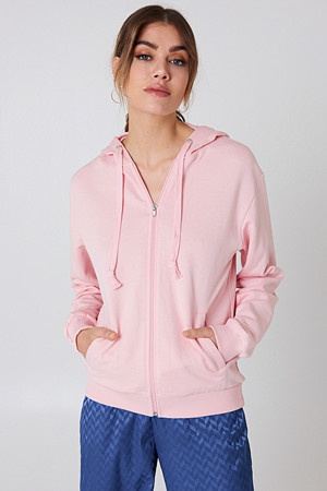 NA-KD Basic genser, Basic Zipped Hoodie rosa NA-KD Basic genser, Basic Zipped Hoodie rosa