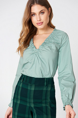 NA-KD Classic bluse, Gathered Neckline Top grön NA-KD Classic bluse, Gathered Neckline Top grön