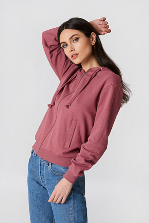 NA-KD Basic genser, Basic Zipped Hoodie rosa NA-KD Basic genser, Basic Zipped Hoodie rosa
