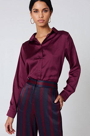 NA-KD skjorte, Long Sleeve Satin Shirt lila NA-KD skjorte, Long Sleeve Satin Shirt lila