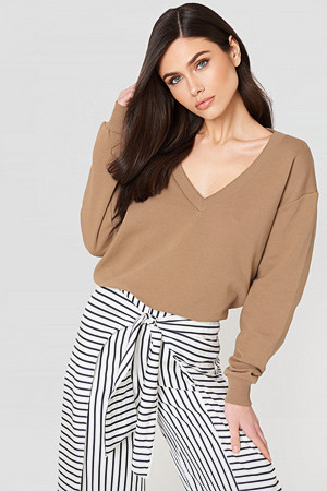 NA-KD Basic genser, V-neck Basic Sweater beige NA-KD Basic genser, V-neck Basic Sweater beige
