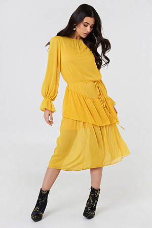 Trendyol kjole, Ruffle Detail Midi Dress gul Trendyol kjole, Ruffle Detail Midi Dress gul