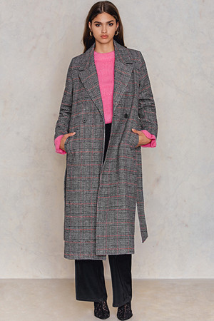 NA-KD kåpe, Double Breasted Plaid Coat grå NA-KD kåpe, Double Breasted Plaid Coat grå