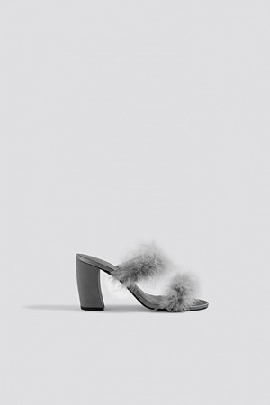NA-KD Shoes pumps, Feather Mule Heel Sandals grå NA-KD Shoes pumps, Feather Mule Heel Sandals grå