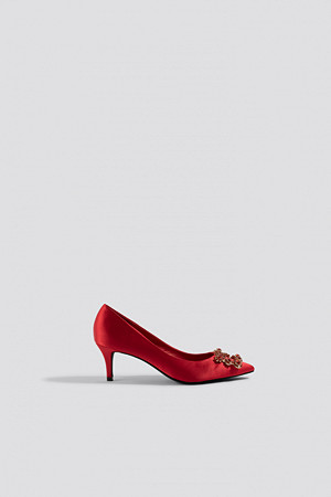 NA-KD Shoes pumps, Front Embellished Satin Pumps röd NA-KD Shoes pumps, Front Embellished Satin Pumps röd